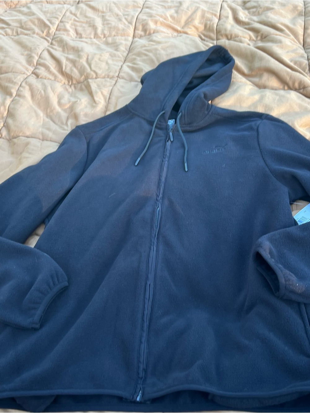 NWT Puma Black Polar Fleece Hooded Jacket w/Woven Detail Size Medium